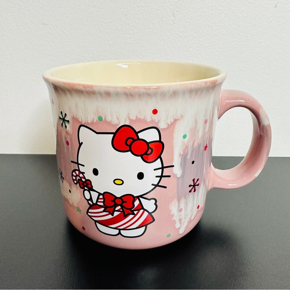HELLO KITTY Pink White Drip Reactive Glaze Christmas Ceramic 20 oz. Mug NEW! - Picture 2 of 6